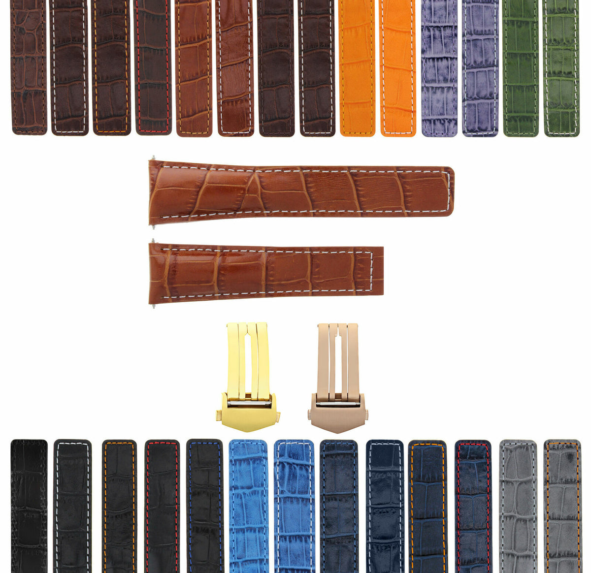 18-19-20-21-22MM LEATHER WATCH BAND STRAP CLASP FOR TAG HEUER CARRERA GOLD ROSE, Tan with White Stitching