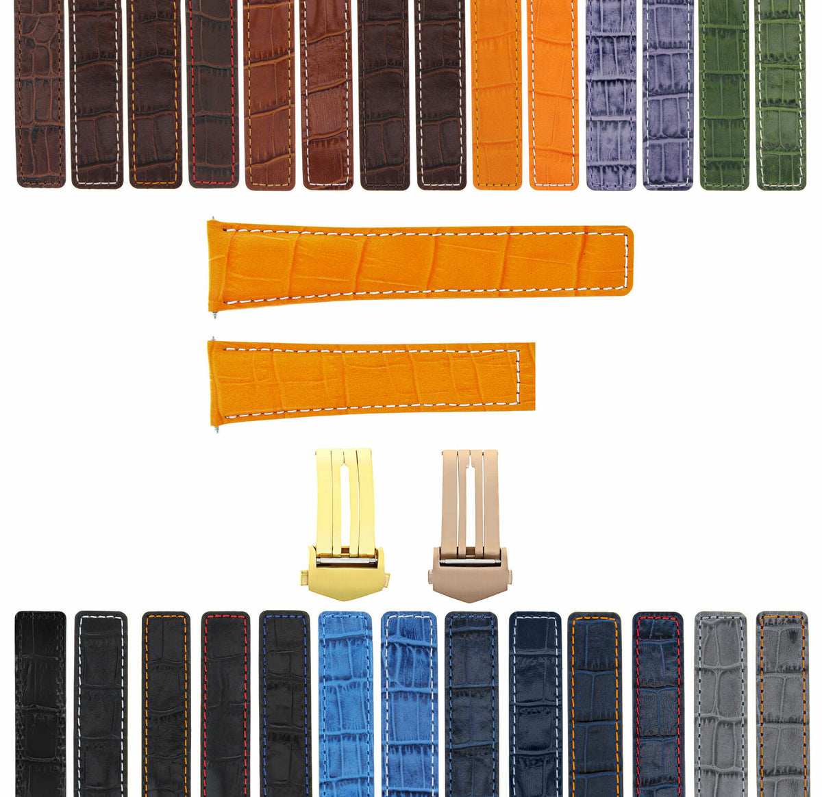 18-19-20-21-22MM LEATHER WATCH BAND STRAP CLASP FOR TAG HEUER CARRERA GOLD ROSE, Orange with White Stitching