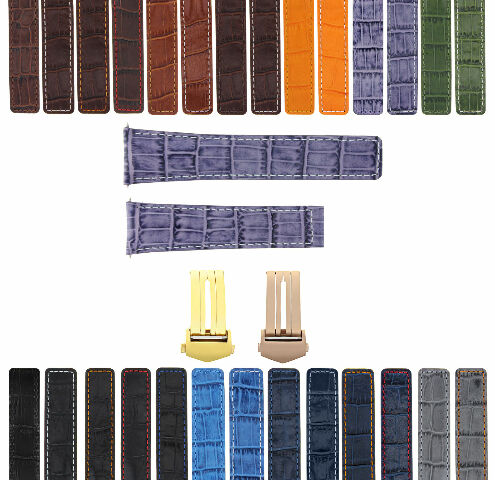 LEATHER WATCH BAND STRAP CLASP FOR TAG HEUER CARRERA GOLD ROSE - 22MM