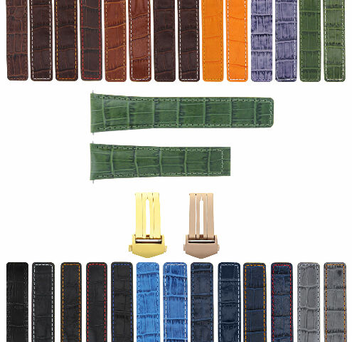 LEATHER WATCH BAND STRAP CLASP FOR TAG HEUER CARRERA GOLD ROSE - 22MM