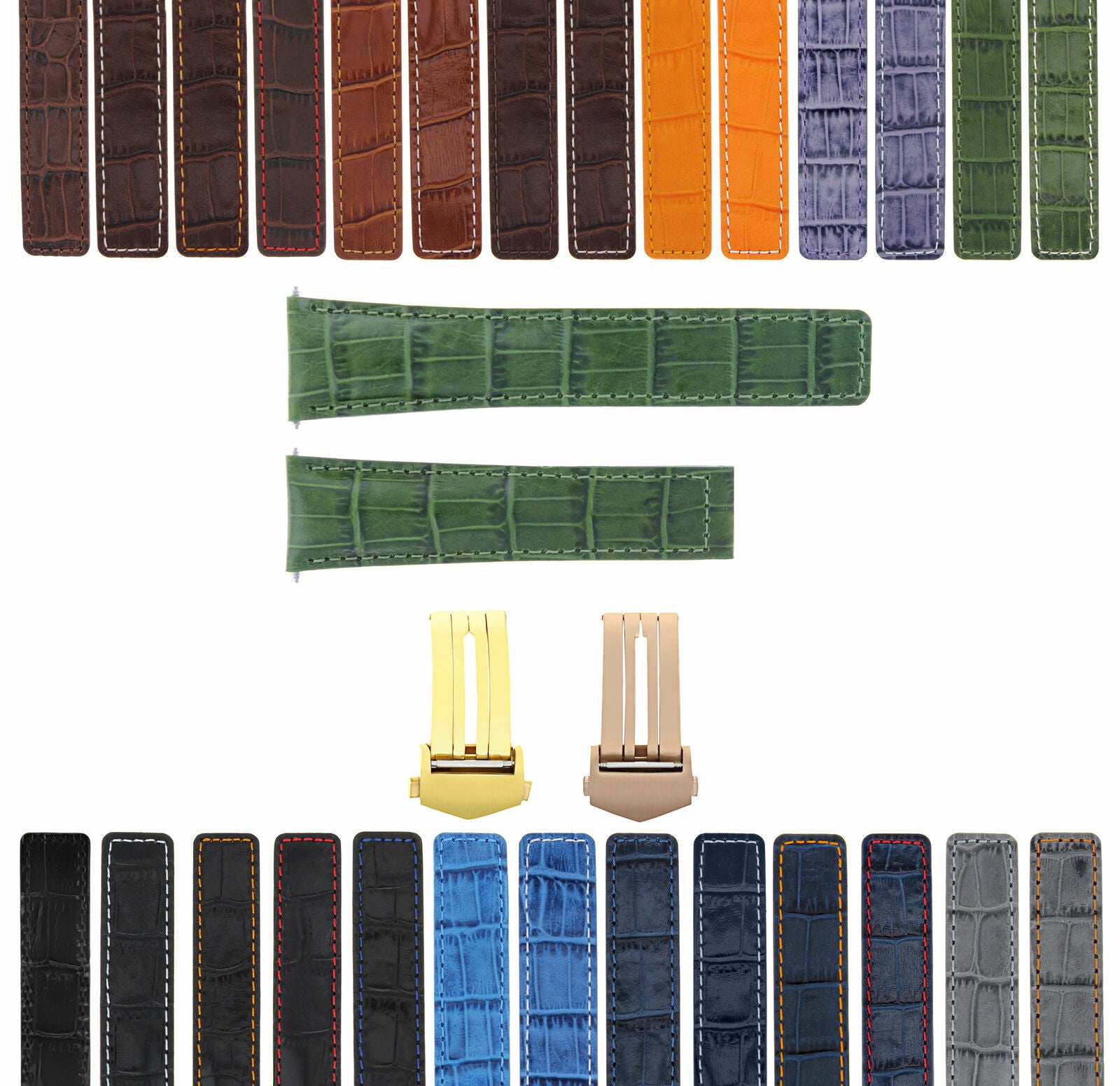 LEATHER WATCH BAND STRAP CLASP FOR TAG HEUER CARRERA GOLD ROSE - 22MM