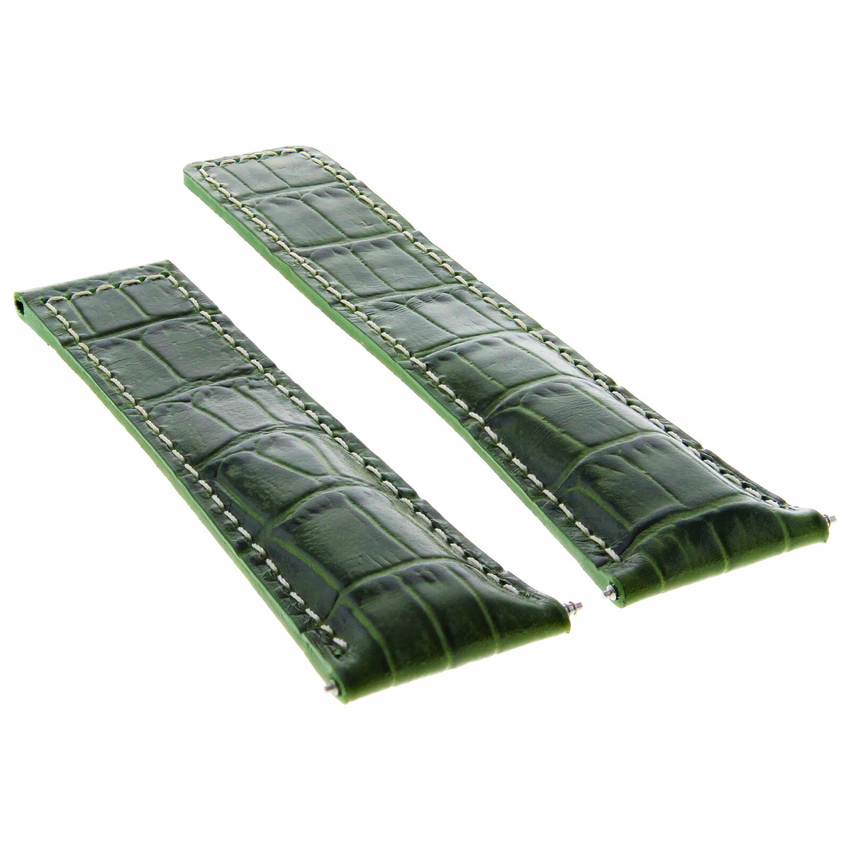 18-19-20-21-22MM LEATHER WATCH BAND STRAP CLASP FOR TAG HEUER CARRERA GOLD ROSE, Green with White Stitching, view 4