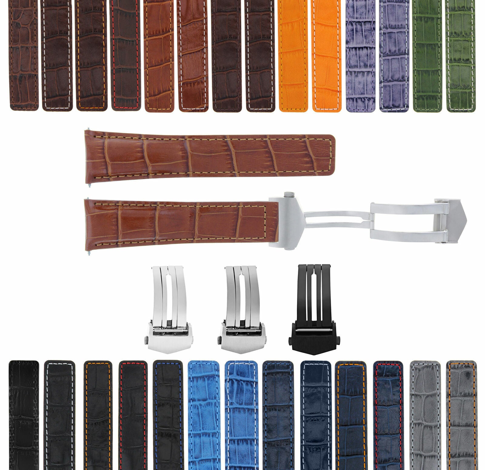 LEATHER WATCH BAND STRAP FOR TAG HEUER CARRERA DEPLOYMENT CLASP - 20MM