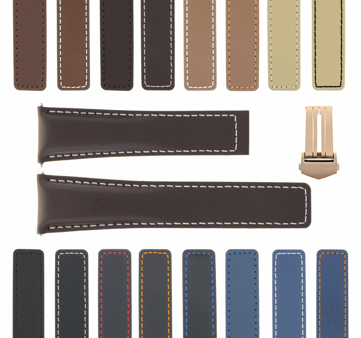 19MM 20MM 22MM LEATHER WATCH BAND STRAP WITH CLASP FOR TAG HEUER CARRERA MONACO, Brown with White Stitching