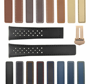 19MM-22MM PERFORATED LEATHER WATCH BAND STRAP FOR TAG HEUER CARRERA CALIBRE, Black