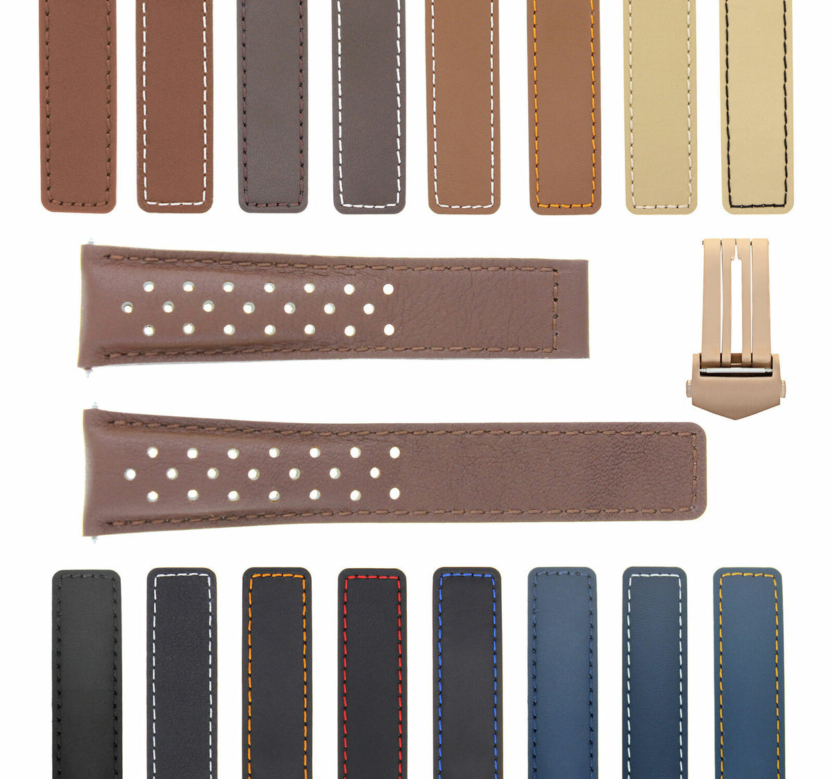 19MM-22MM PERFORATED LEATHER WATCH BAND STRAP FOR TAG HEUER CARRERA CALIBRE, Light Brown