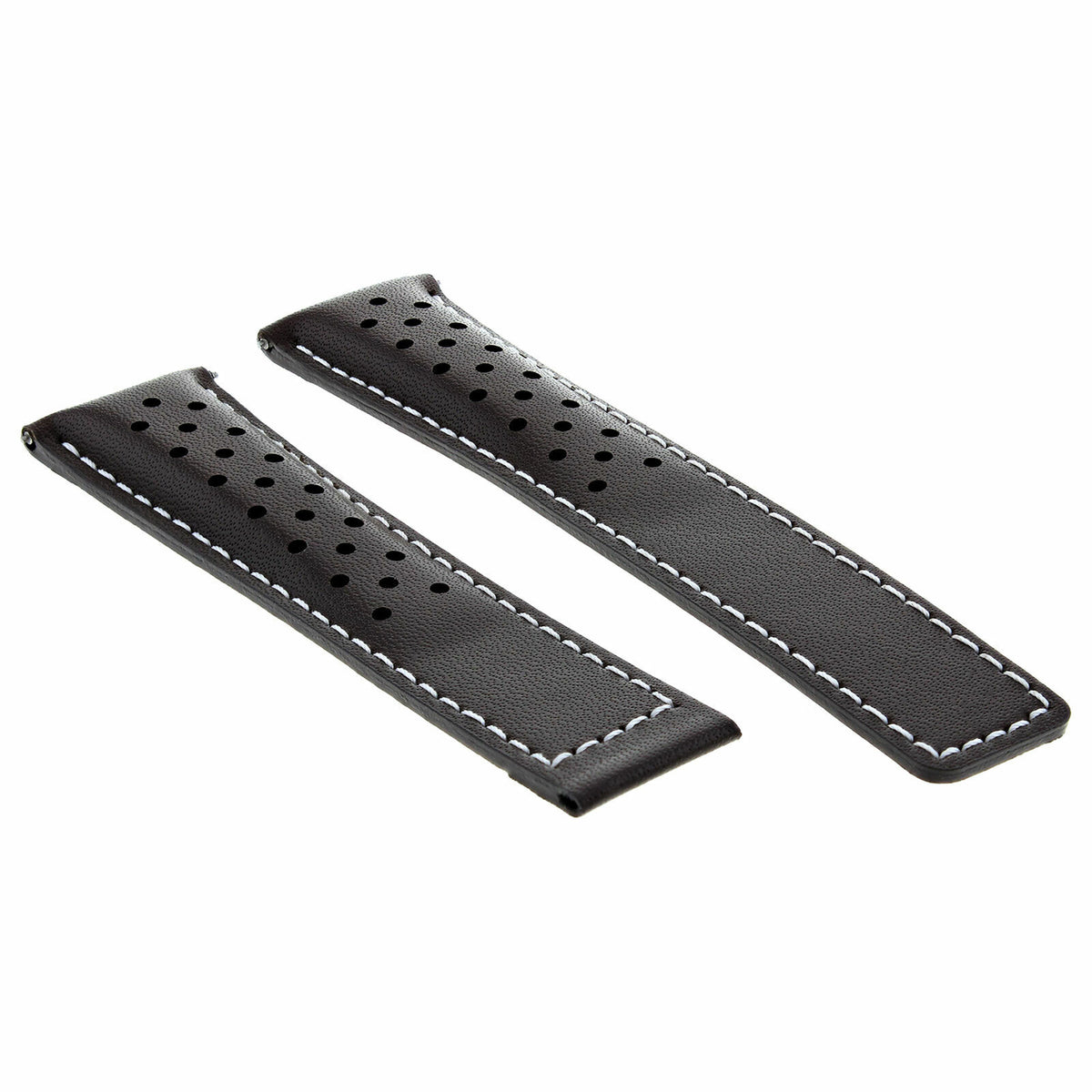 19MM-22MM PERFORATED LEATHER WATCH BAND STRAP FOR TAG HEUER CARRERA CALIBRE, Brown with White Stitching, front view