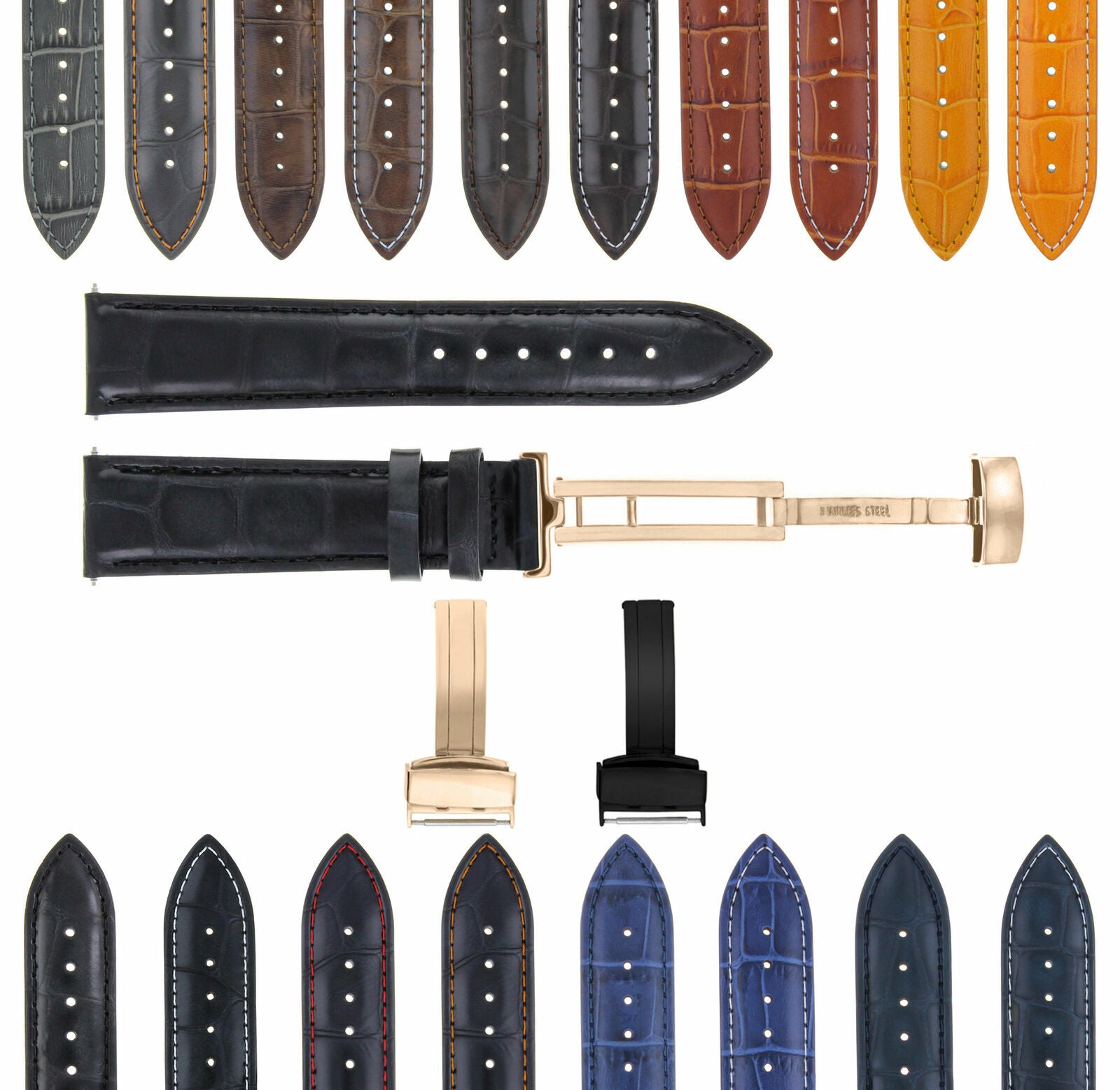 17-18-19-20-21-22-23-24MM LEATHER WATCH BAND STRAP FOR CITIZEN CLASP ROSE BLACK