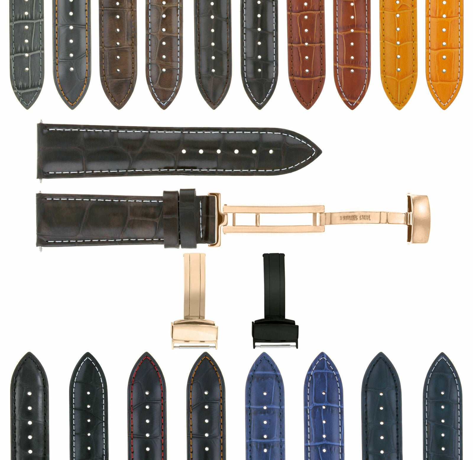 17-18-19-20-21-22-23-24MM LEATHER WATCH BAND STRAP FOR CITIZEN CLASP ROSE BLACK
