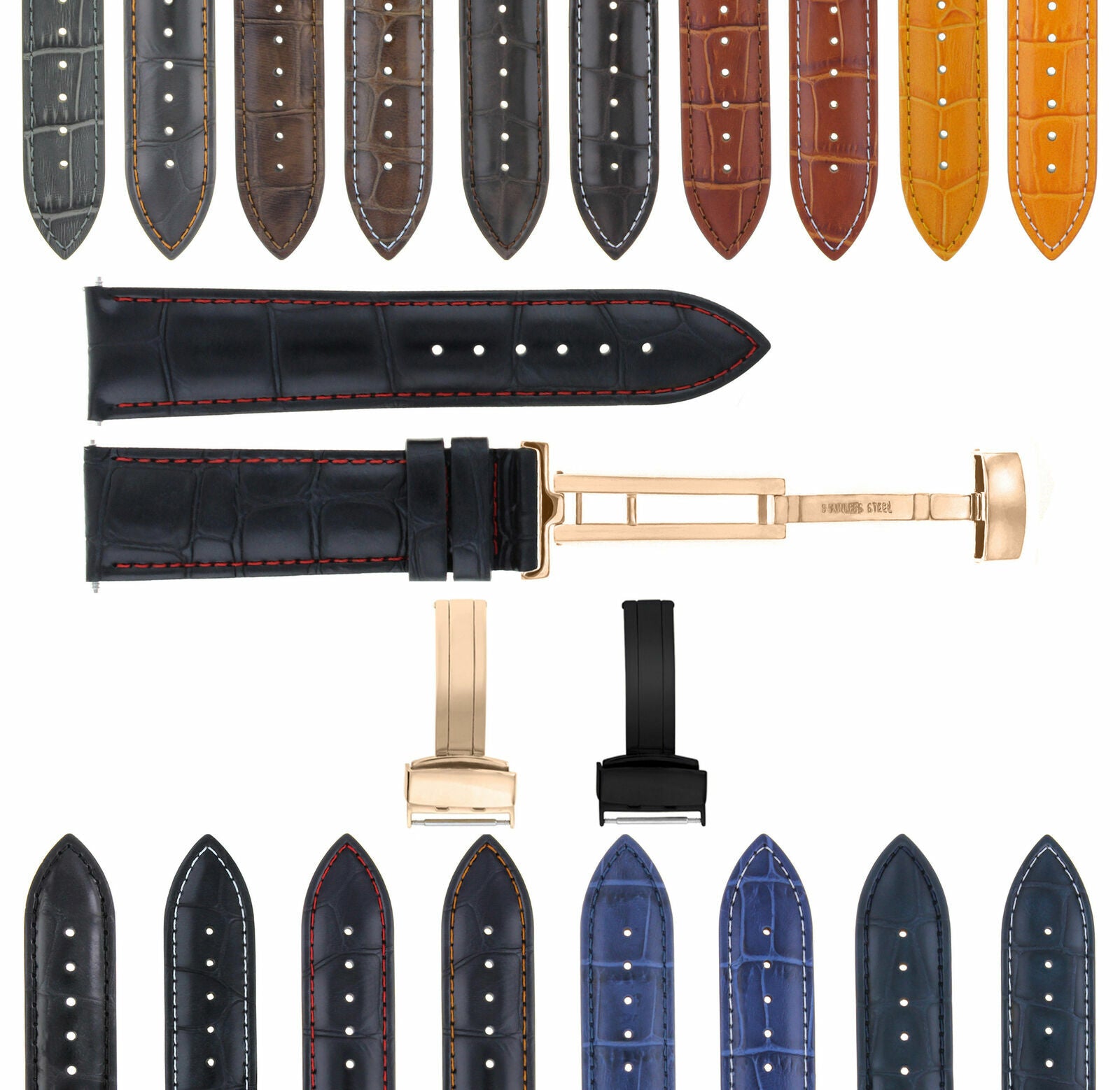 17-18-19-20-21-22-23-24MM LEATHER WATCH BAND STRAP FOR CITIZEN CLASP ROSE BLACK