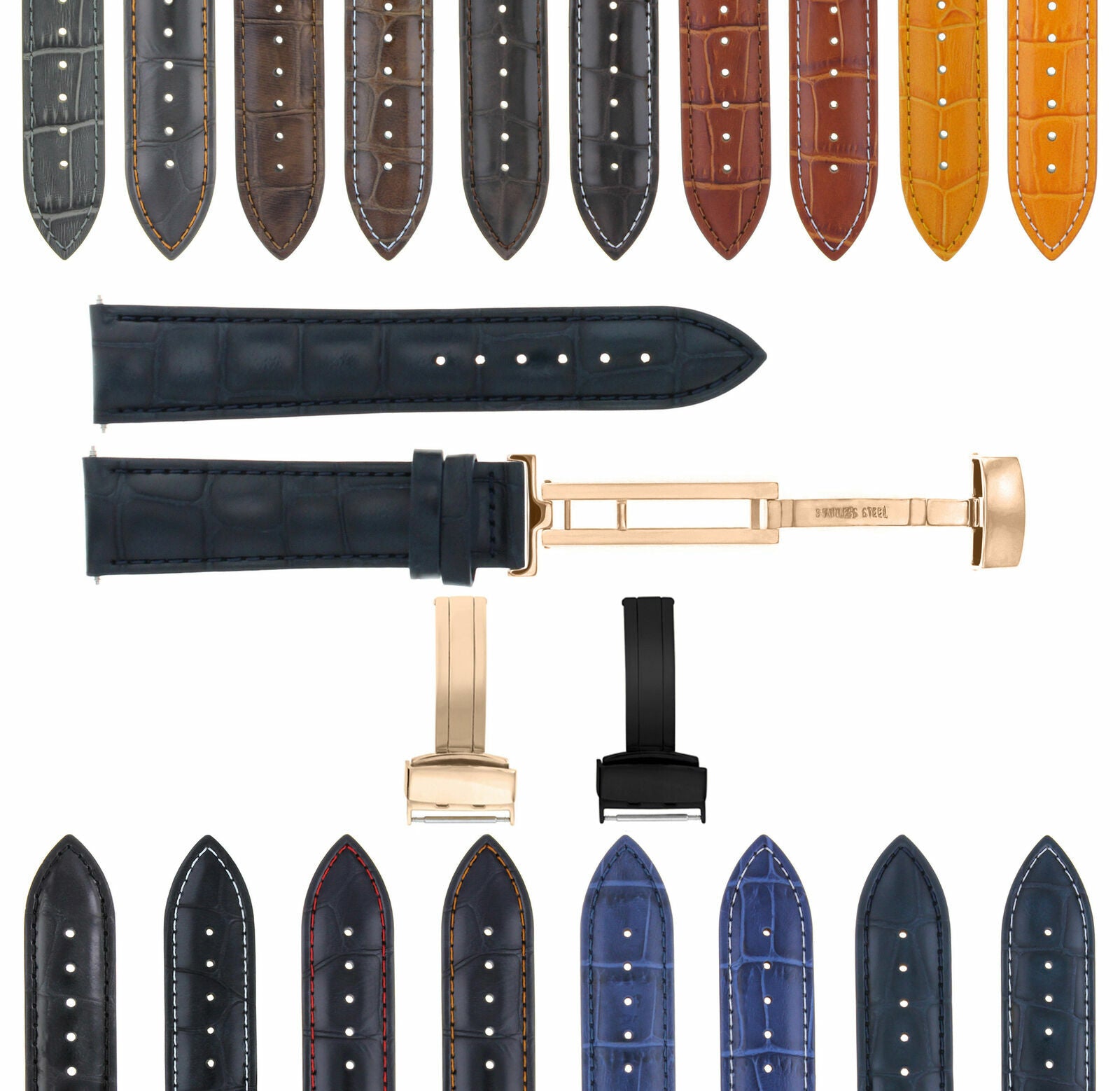 17-18-19-20-21-22-23-24MM LEATHER WATCH BAND STRAP FOR CITIZEN CLASP ROSE BLACK