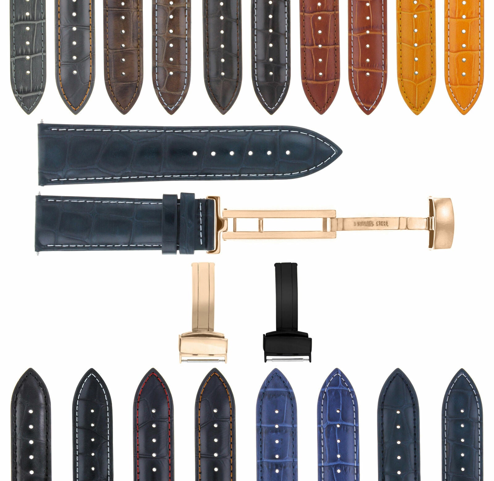 17-18-19-20-21-22-23-24MM LEATHER WATCH BAND STRAP FOR CITIZEN CLASP ROSE BLACK