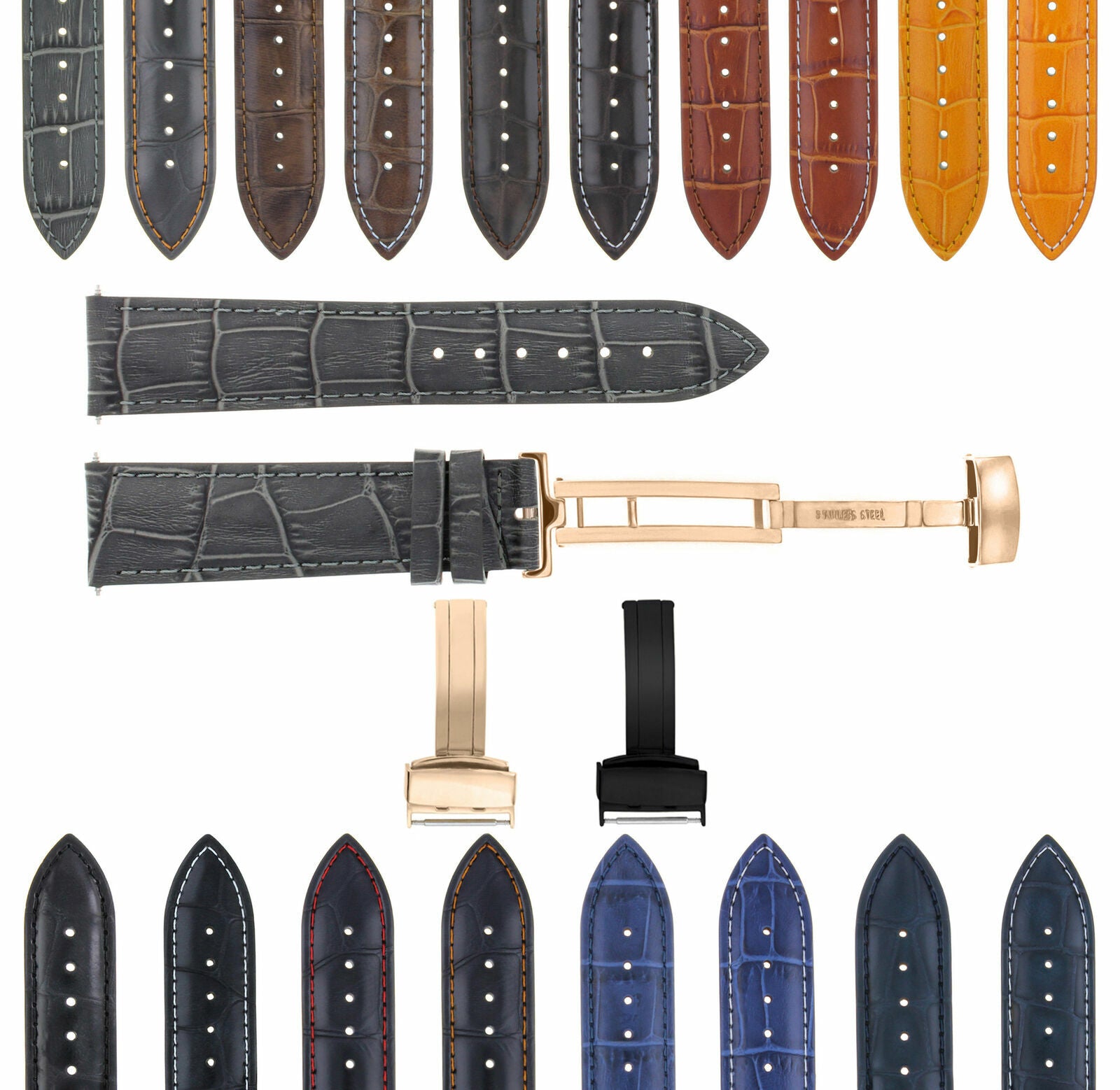 17-18-19-20-21-22-23-24MM LEATHER WATCH BAND STRAP FOR CITIZEN CLASP ROSE BLACK