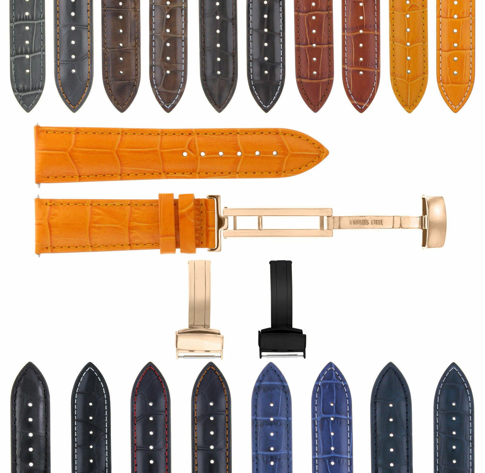 17-18-19-20-21-22-23-24MM LEATHER WATCH BAND STRAP FOR CITIZEN CLASP ROSE BLACK