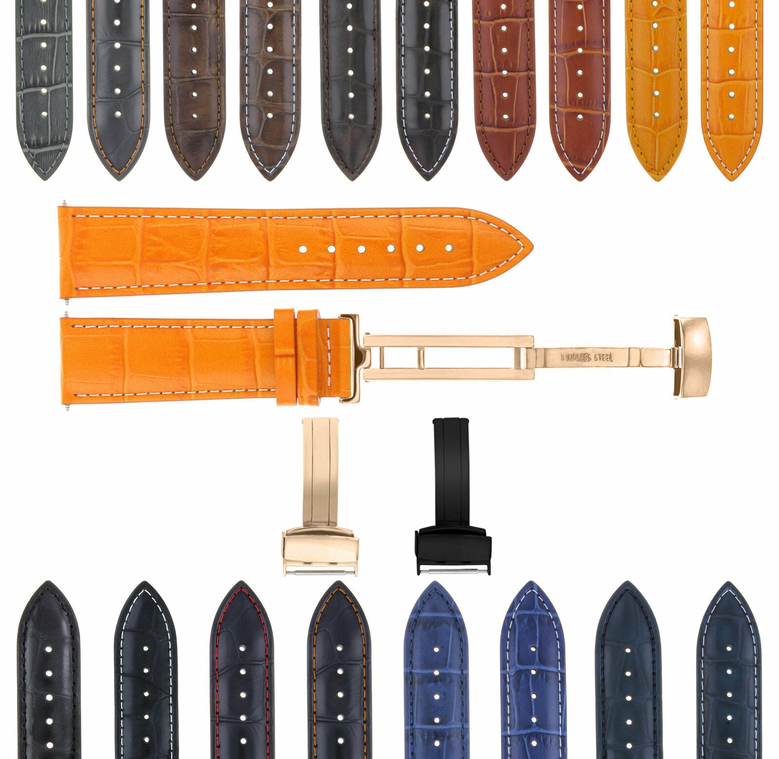 17-18-19-20-21-22-23-24MM LEATHER WATCH BAND STRAP FOR CITIZEN CLASP ROSE BLACK
