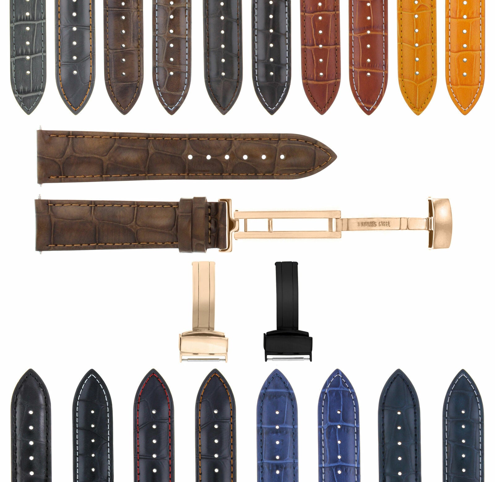 LEATHER WATCH BAND STRAP FOR CITIZEN CLASP ROSE BLACK - 19MM