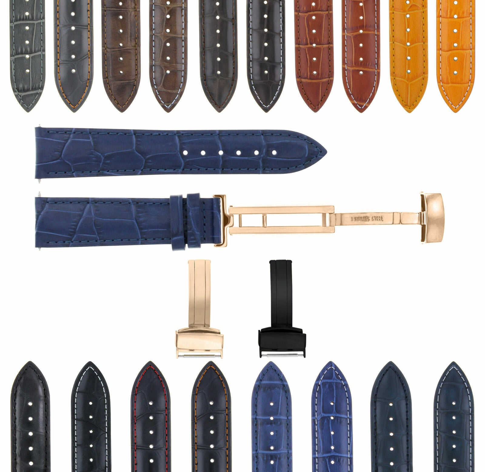 LEATHER WATCH BAND STRAP FOR CITIZEN CLASP ROSE BLACK - 24MM