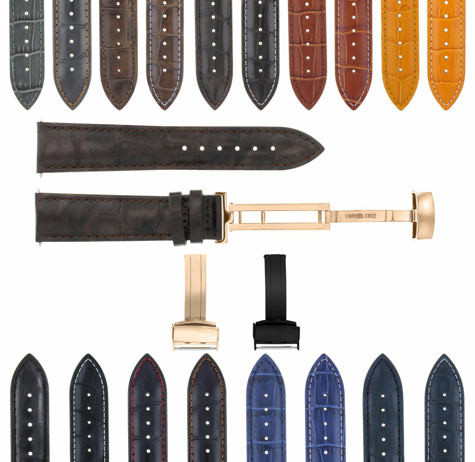 LEATHER WATCH BAND STRAP FOR CITIZEN CLASP ROSE BLACK - 24MM