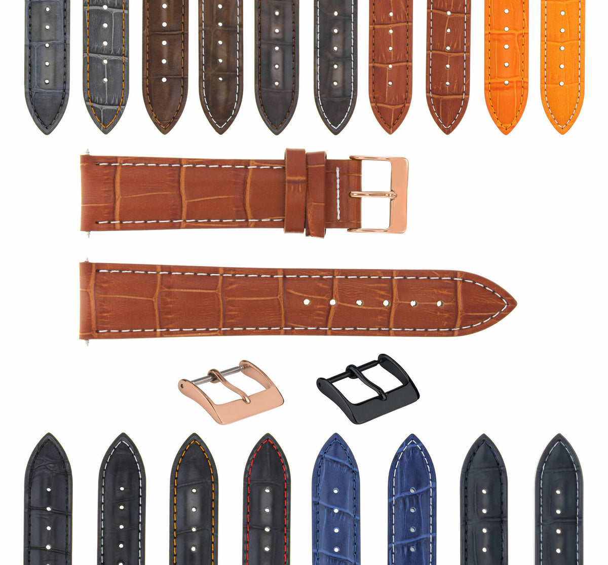 17-18-19-20-21-22-23-24MM LEATHER WATCH BAND STRAP FOR CITIZEN DRIVE ROSE BLACK, Light Brown White Stitching