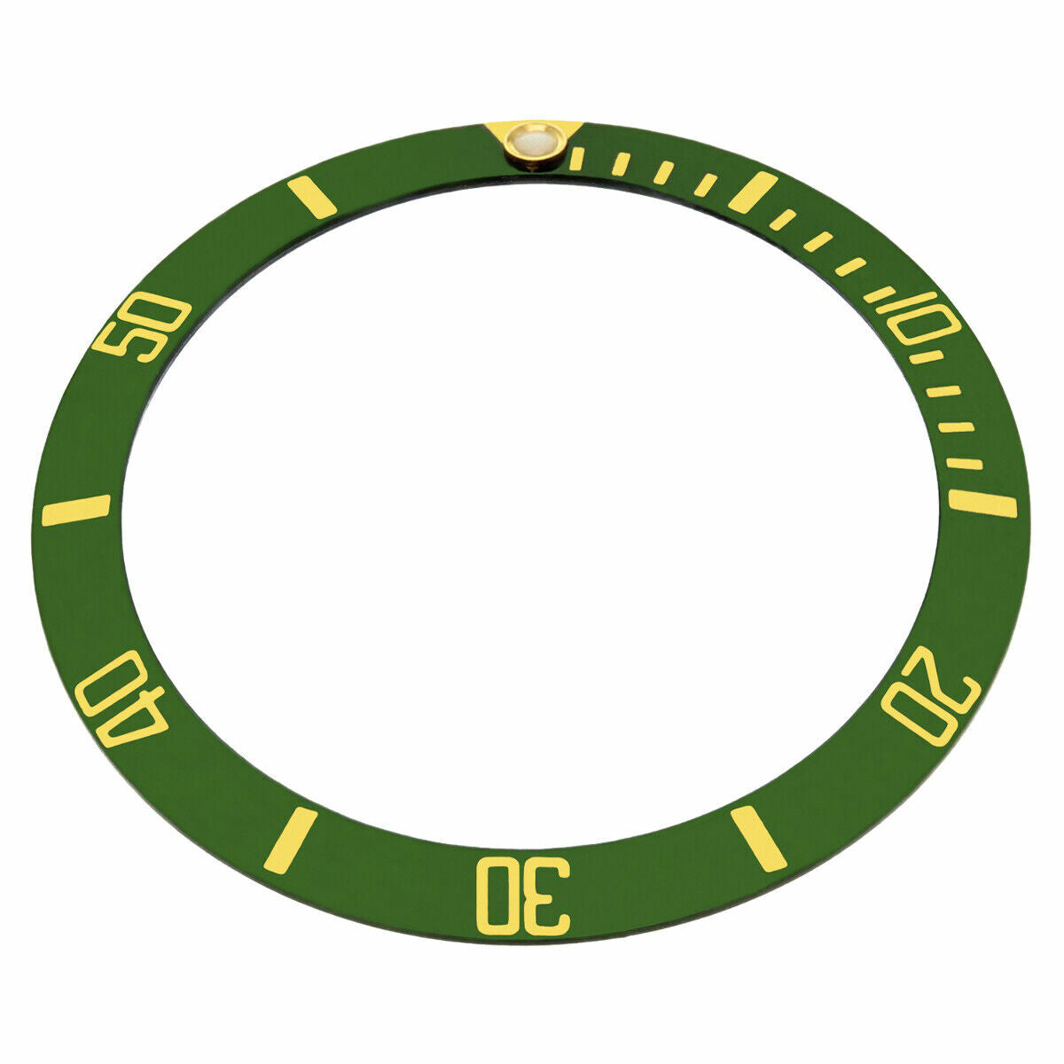 REPLACEMENT BEZEL INSERT GREEN WITH GOLD FONT FOR WATCH 37.40MM X 30.70MM