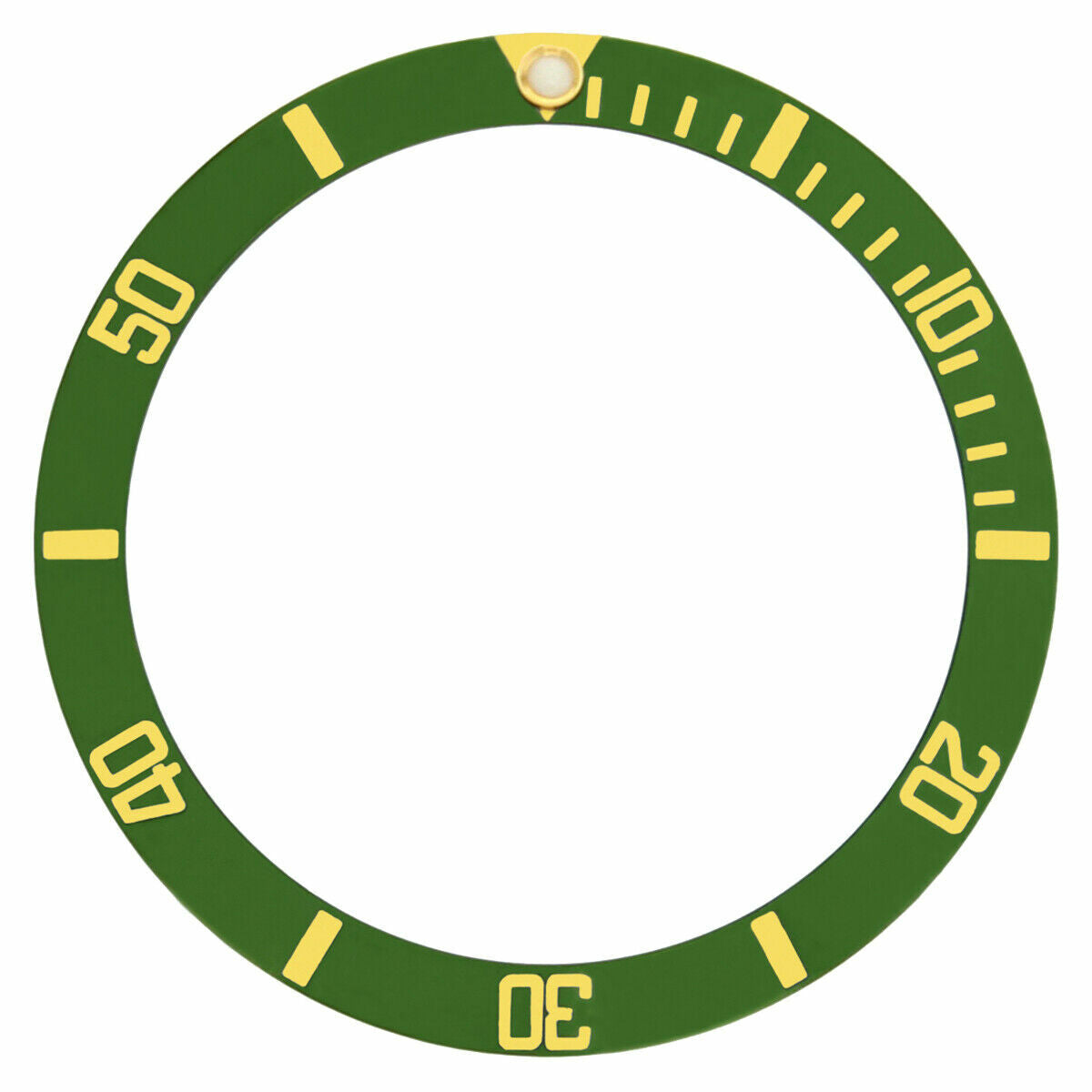 REPLACEMENT BEZEL INSERT GREEN WITH GOLD FONT FOR WATCH 37.60MM X 30.70MM