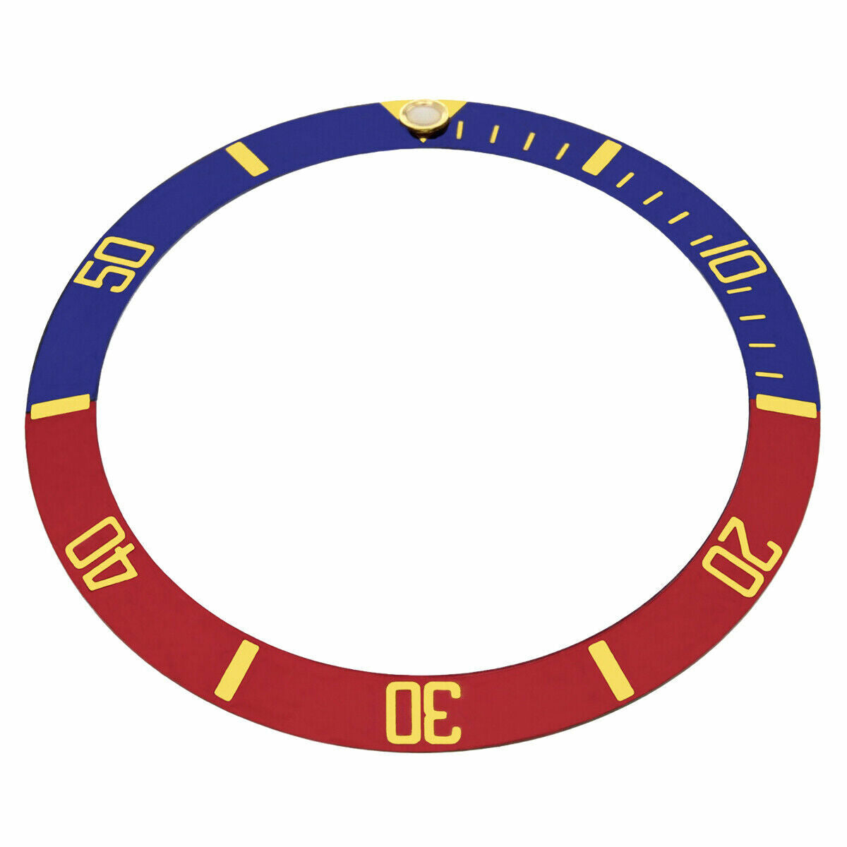 REPLACEMENT BEZL INSERT BLUE/RED WITH GOLD FONT FOR WATCH 37.60MM X 30.70MM