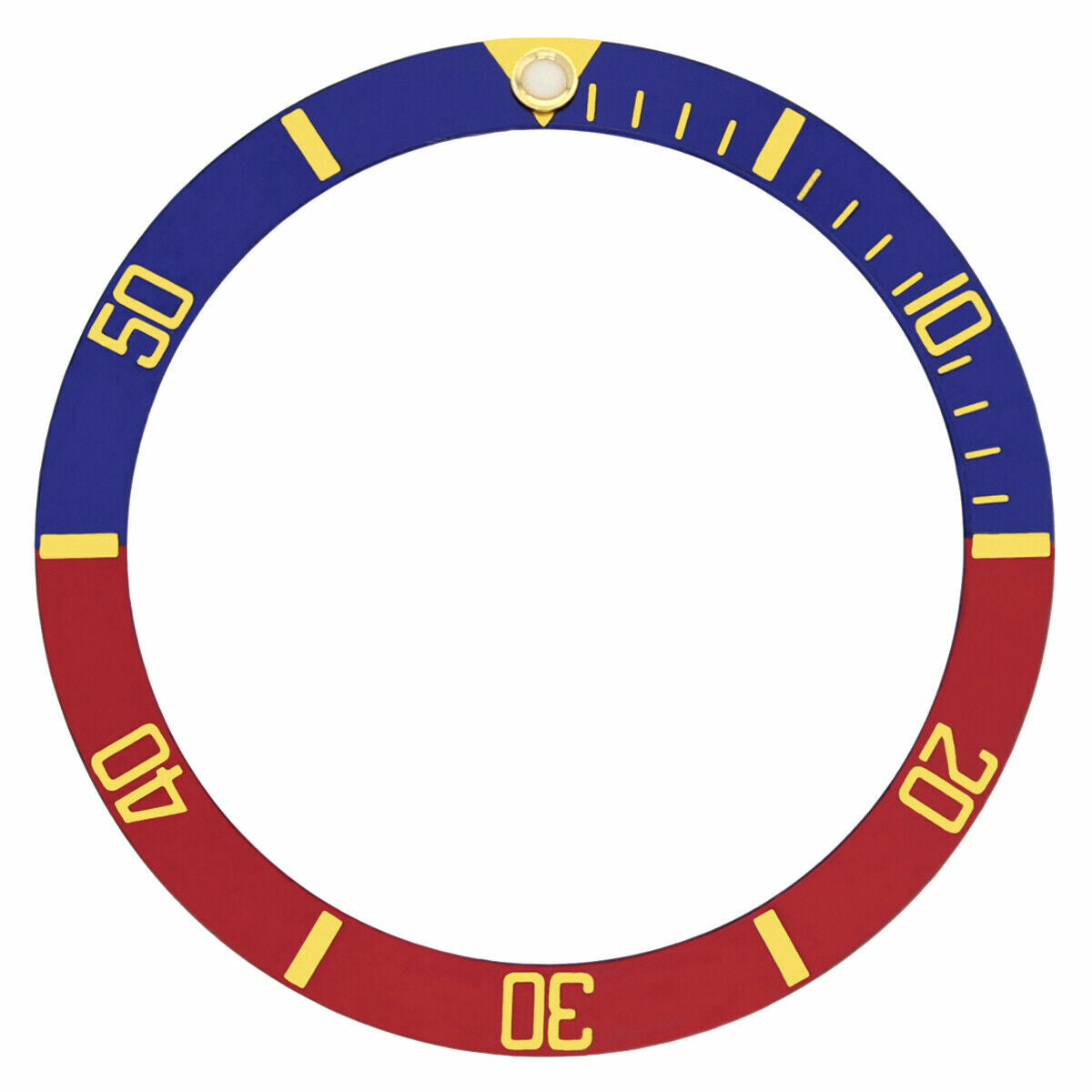 REPLACEMENT BEZL INSERT BLUE/RED WITH GOLD FONT FOR WATCH 37.60MM X 30.70MM