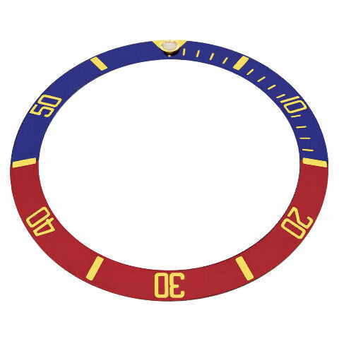 REPLACEMENT BEZEL INSERT BLUE/RED PESPSI GOLD FONT FOR WATCH 36.50MM X 30.40MM