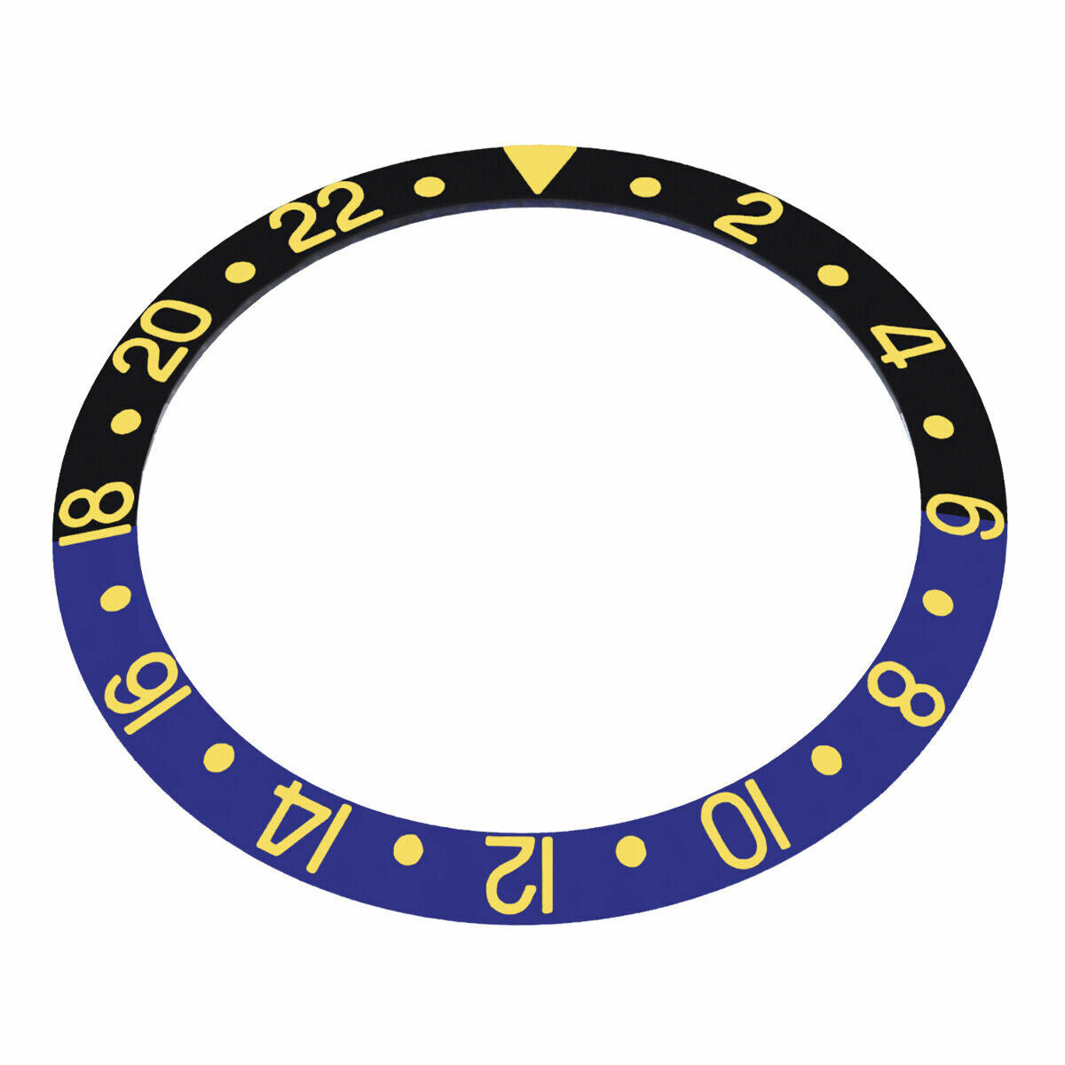 REPLACEMENT BEZEL INSERT BLACK/BLUE WITH GOLD FONT FOR WATCH 37.70MM X 30.70MM