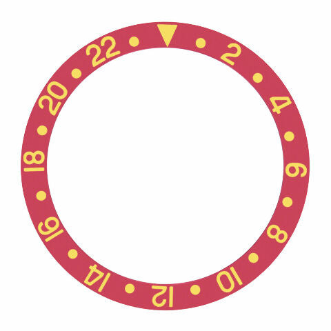 REPLACEMENT BEZEL INSERT RED WITH GOLD FONT FOR WATCH 37.70MM X 30.70MM