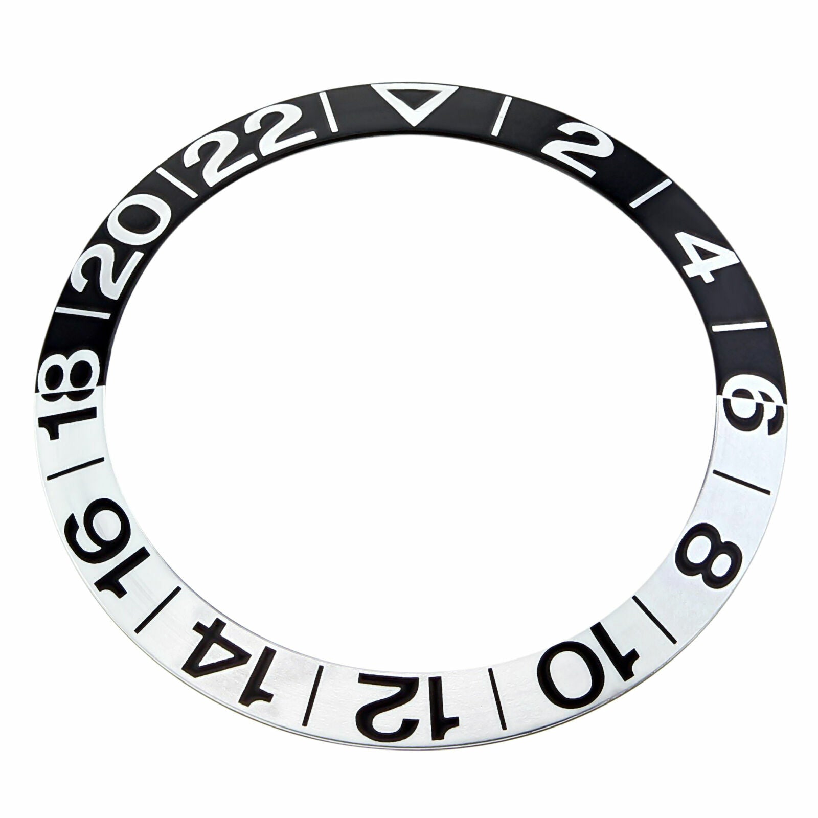 REPLACEMENT BEZEL INSERT BLACK  WITH SILVER FONT FOR WATCH 38MM X 30.60MM