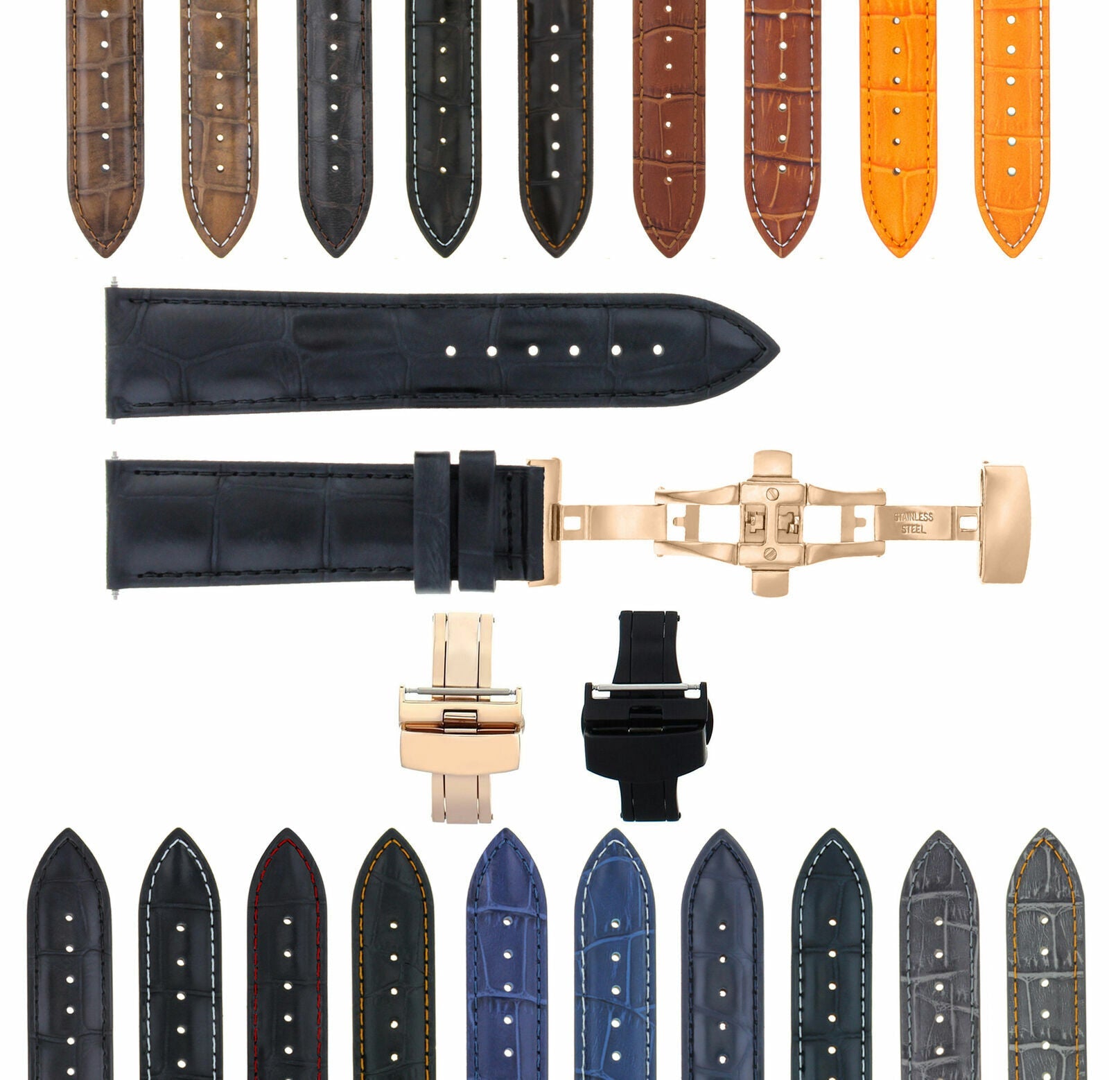 17-18-19-20-21-22-23-24MM LEATHER WATCH BAND STRAP FOR WRIST WATCH ROSE BLACK