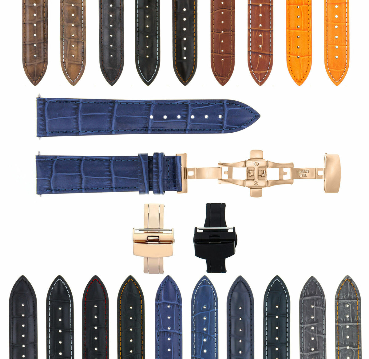 17-18-19-20-21-22-23-24MM LEATHER WATCH BAND STRAP FOR WRIST WATCH ROSE BLACK, Blue