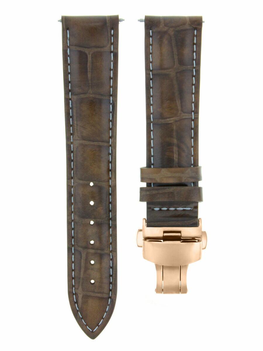17-18-19-20-21-22-23-24MM LEATHER WATCH BAND STRAP FOR WRIST WATCH ROSE BLACK, Light Brown White Stitching, view 2