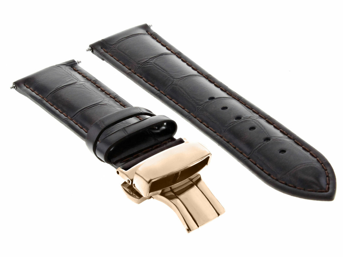 17-18-19-20-21-22-23-24MM LEATHER WATCH BAND STRAP FOR WRIST WATCH ROSE BLACK, Dark Brown, front view