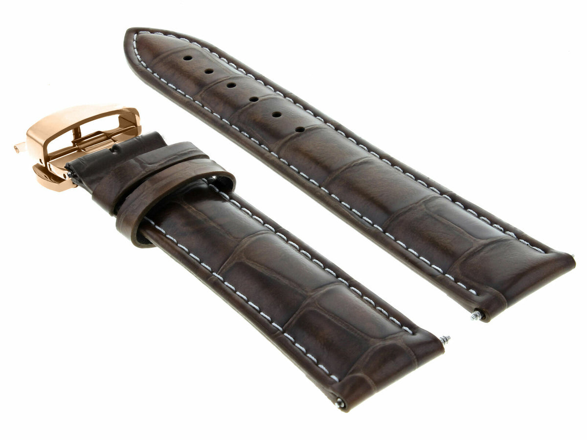 17-18-19-20-21-22-23-24MM LEATHER WATCH BAND STRAP FOR WRIST WATCH ROSE BLACK, Dark Brown White Stitching, view 4