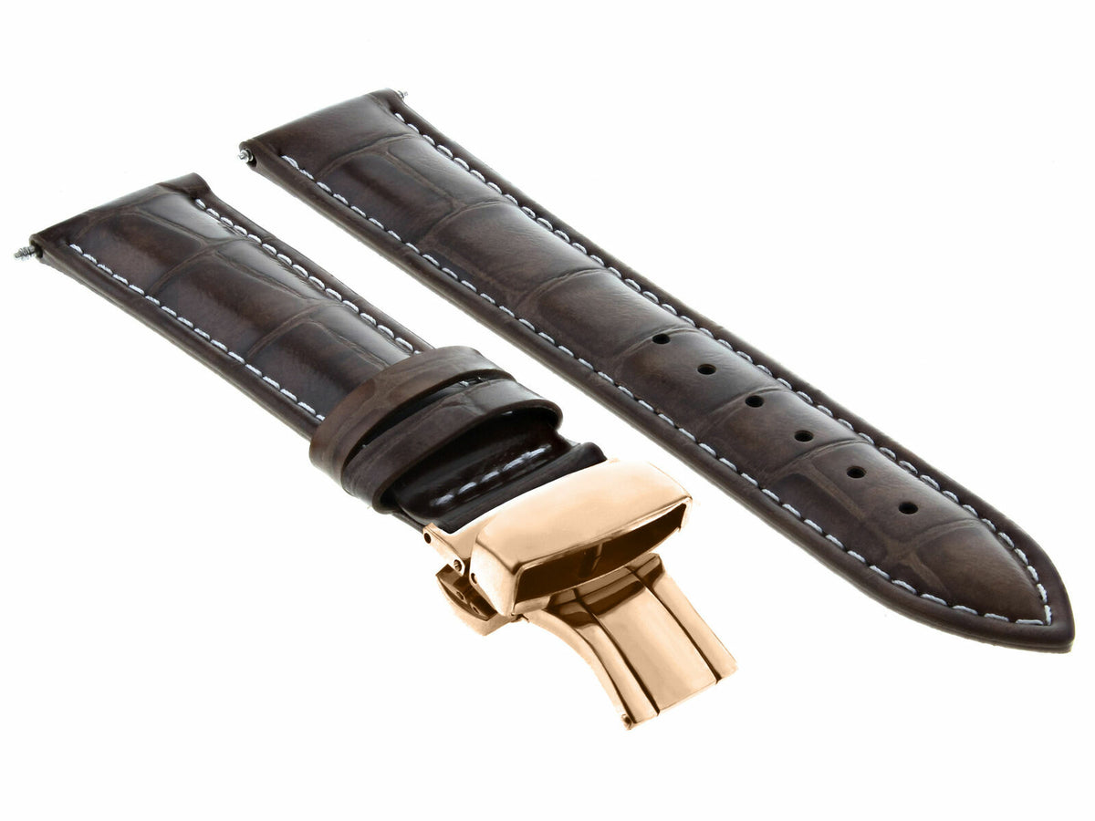 17-18-19-20-21-22-23-24MM LEATHER WATCH BAND STRAP FOR WRIST WATCH ROSE BLACK, Dark Brown White Stitching, front view
