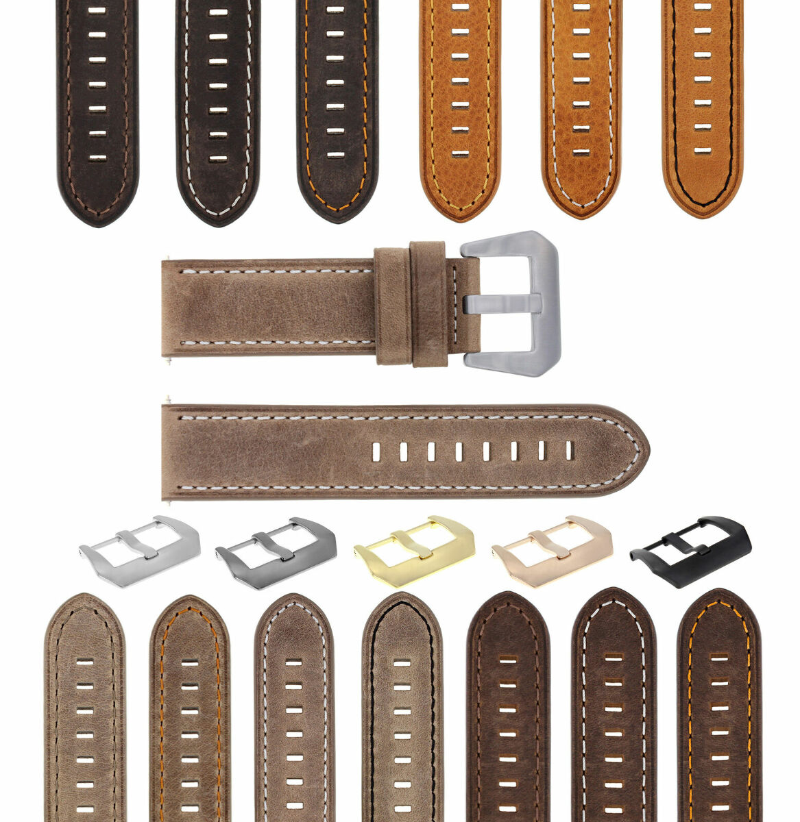 20-22-24MM LEATHER WATCH BAND STRAP FOR BREITLING CHRONOMAT BENTLEY COLT WATCH, Sand with White Stitching