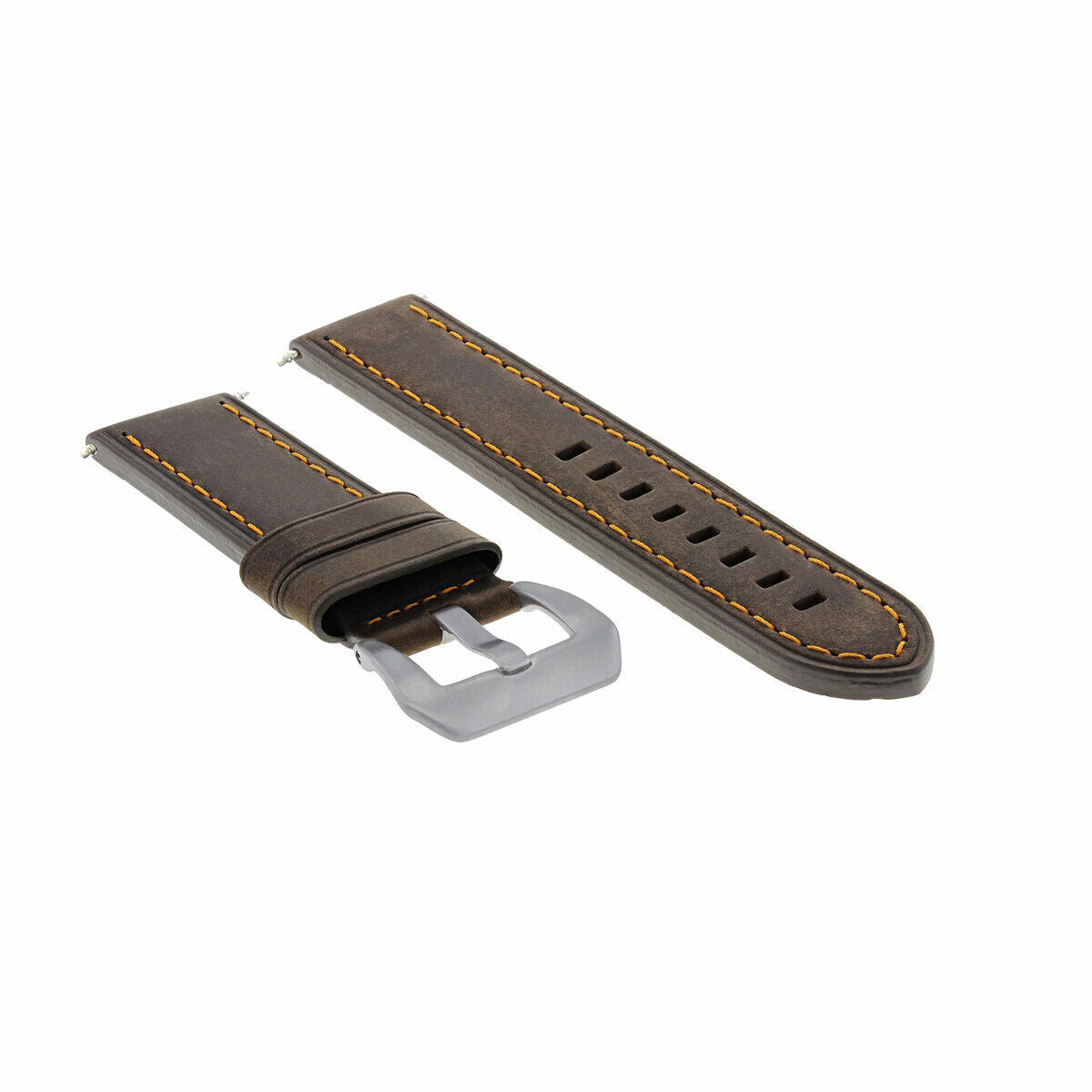 20-22-24MM LEATHER WATCH BAND STRAP FOR BREITLING CHRONOMAT BENTLEY COLT WATCH, Dark Brown Orange Stitching, front view