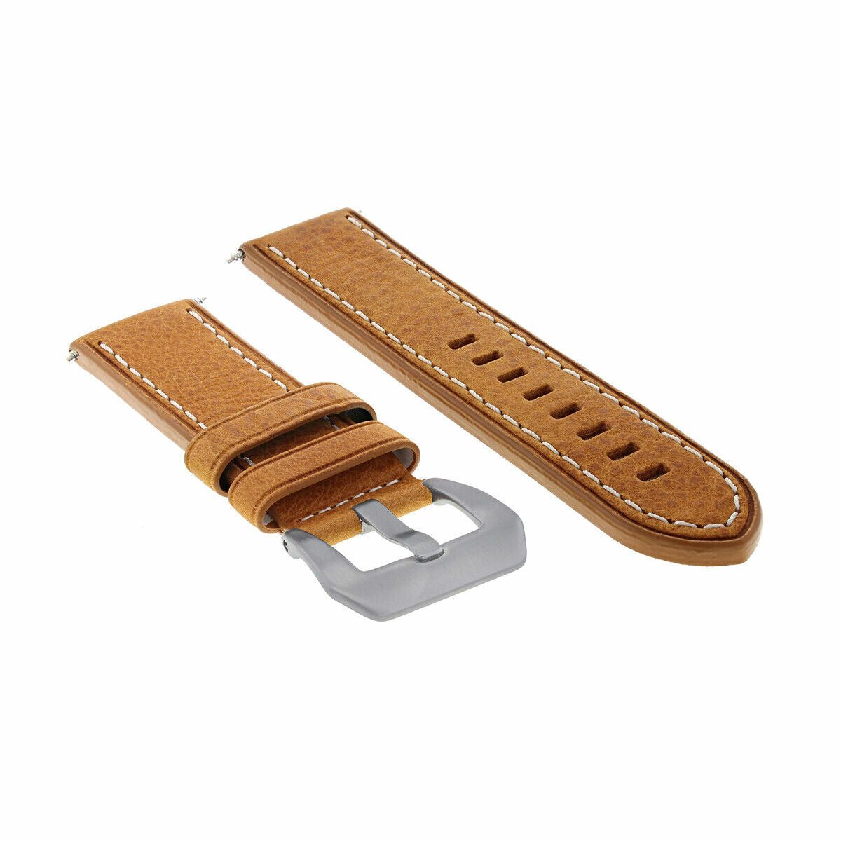 20-22-24MM LEATHER WATCH BAND STRAP FOR BREITLING CHRONOMAT BENTLEY COLT WATCH, Tan with White Stitching, front view