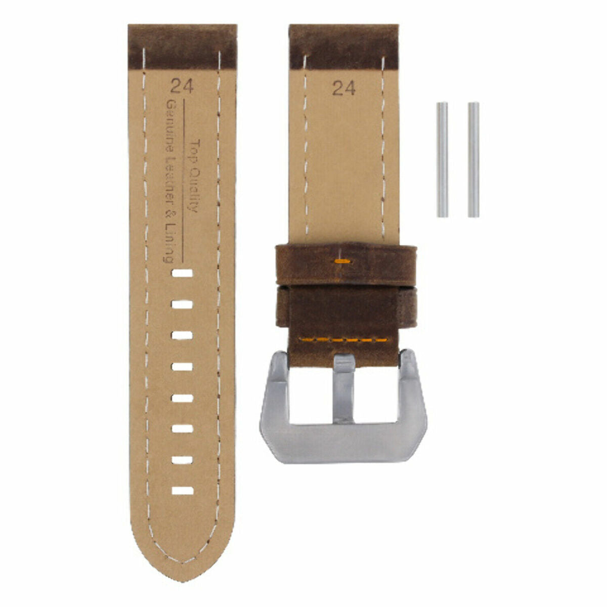 24MM COW LEATHER WATCH BAND STRAP FOR BREITLING COLT BENTLEY BROWN ORANGE STITCH