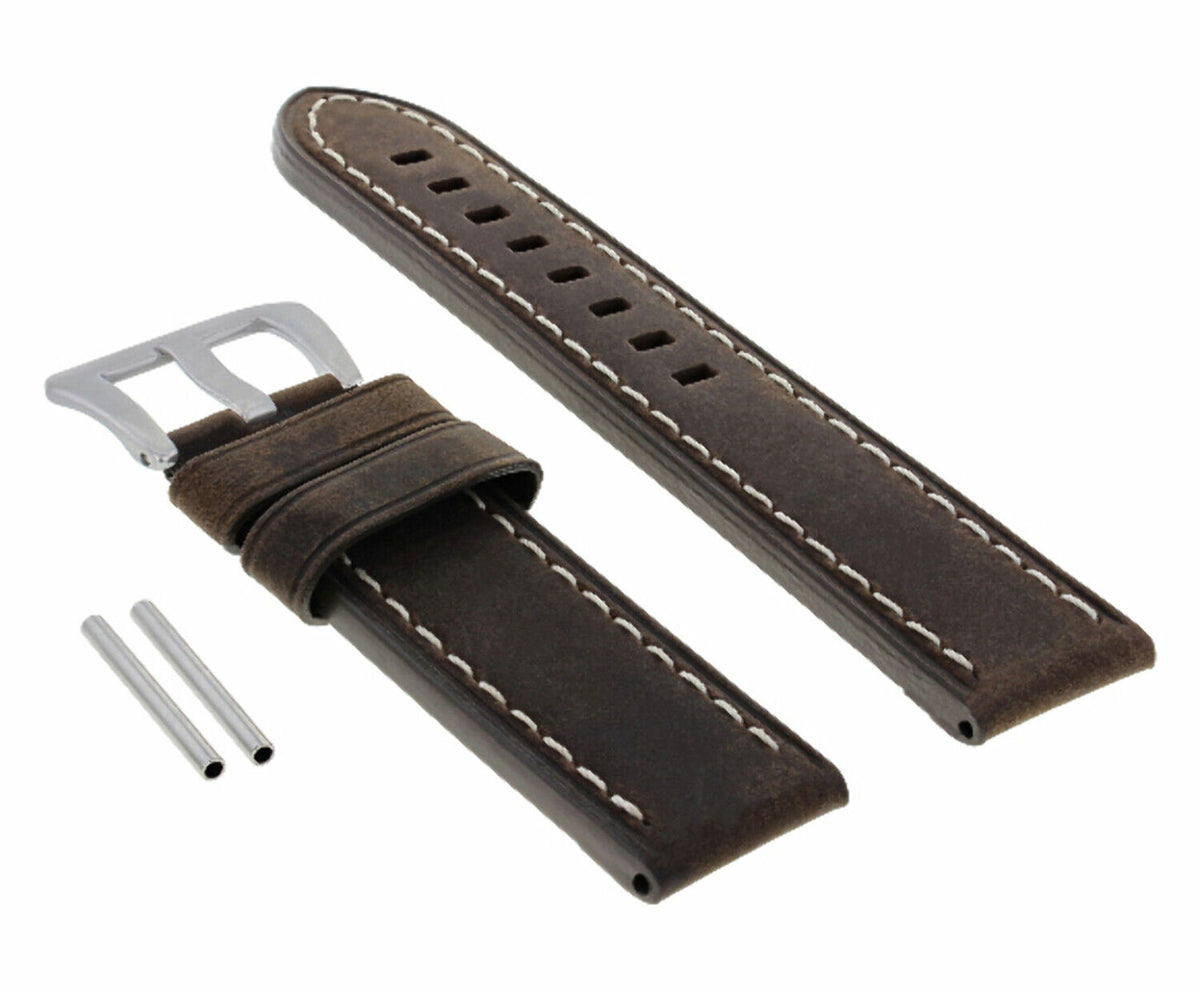 22-24MM PREMIUM PAM LEATHER WATCH STRAP BAND FOR 40- 44MM PANERAI GMT WATCH, Dark Brown White Stitching, view 4