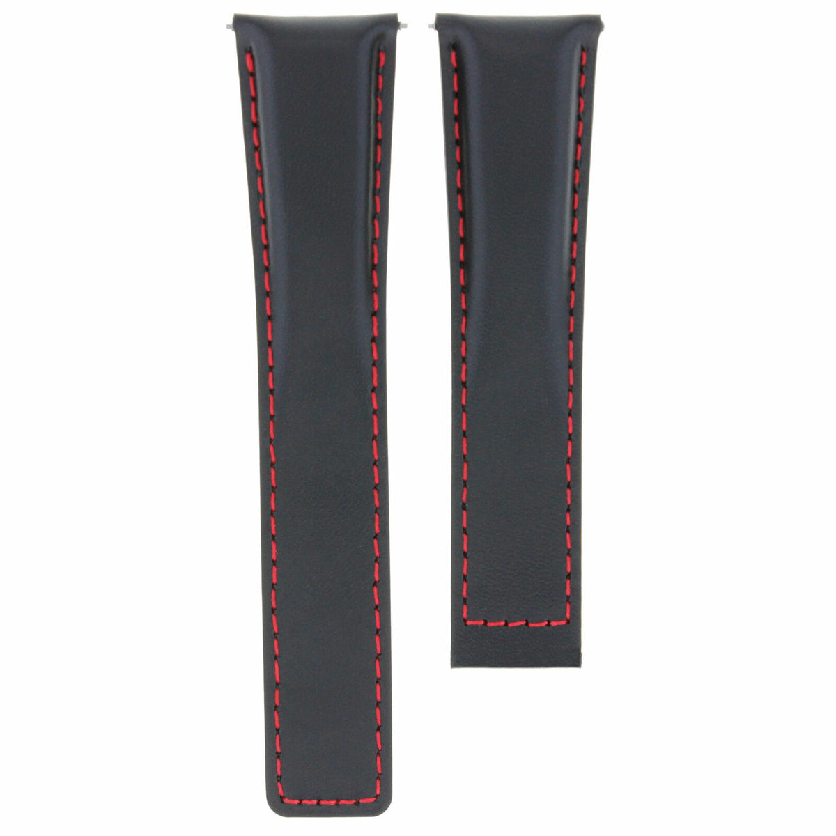19-20-22MM LEATHER WATCH BAND STRAP UNIVERSAL DEPLOYMENT CLASP TWO-PIECE STRAP, Black with Red Stitching, view 2