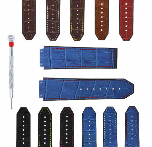 24MM ALLIGATOR LEATHER RUBBER WATCH BAND STRAP WITH DRIVER FOR HUBLOT BIG BANG