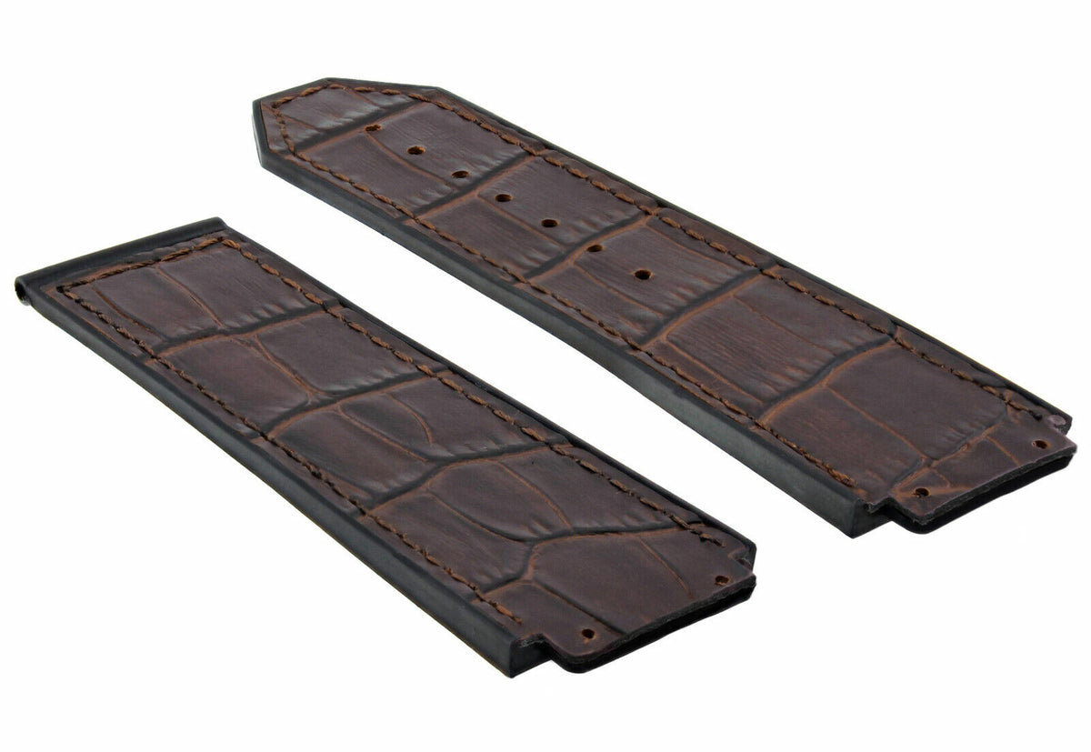24MM ALLIGATOR LEATHER RUBBER WATCH BAND STRAP WITH DRIVER FOR HUBLOT BIG BANG, Brown, view 4