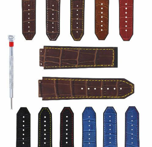 24MM ALLIGATOR LEATHER RUBBER WATCH BAND STRAP WITH DRIVER FOR HUBLOT BIG BANG