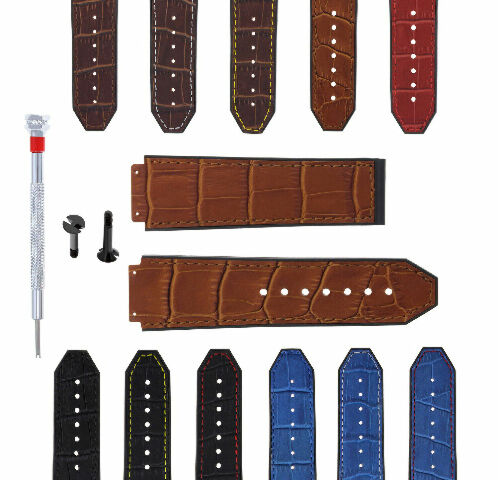 24MM ALLIGATOR LEATHER RUBBER WATCH BAND STRAP 2 BLK SCREWS & DRIVER FOR HUBLOT