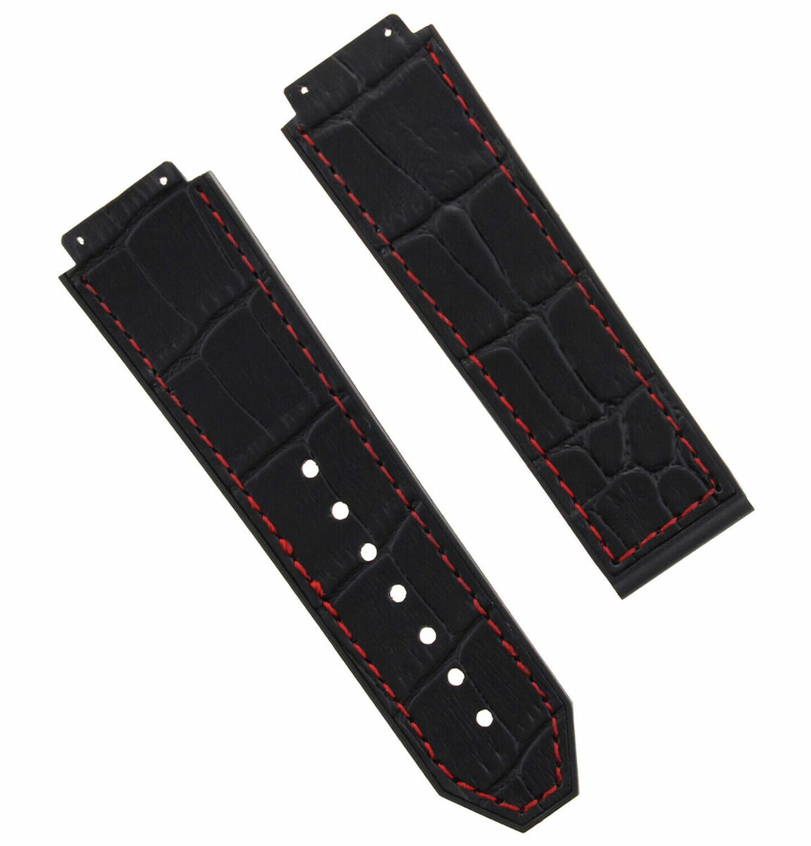 24MM ALLIGATOR LEATHER RUBBER WATCH BAND STRAP 4 BLK SCREWS & DRIVER FOR HUBLOT, Black with Red Stitching, view 2