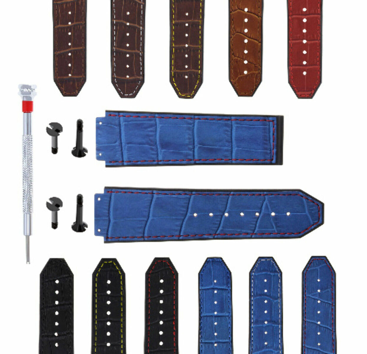 24MM ALLIGATOR LEATHER RUBBER BAND STRAP FOR HUBLOT BIG BANG 4 BK SCREW S/DRIVER