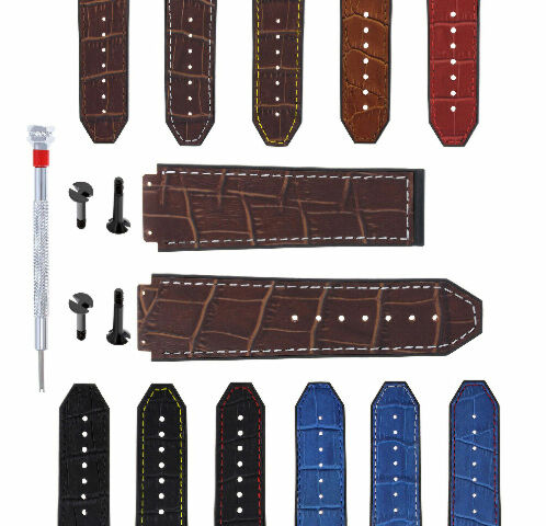 24MM ALLIGATOR LEATHER RUBBER WATCH BAND STRAP 4 BLK SCREWS & DRIVER FOR HUBLOT